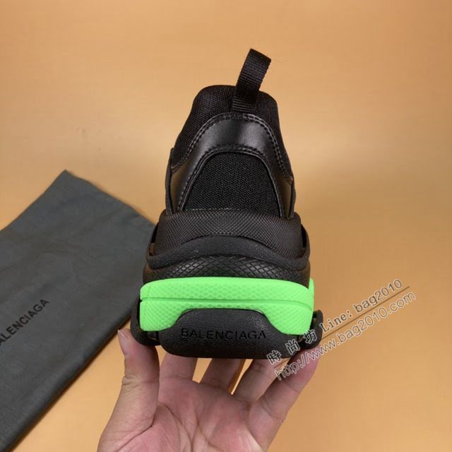 Balenciaga經典款男女鞋 巴黎世家頂級版本1代Triple S大底LOGO黑綠老爹鞋 Balenciaga情侶款老爹鞋  hdbl1199